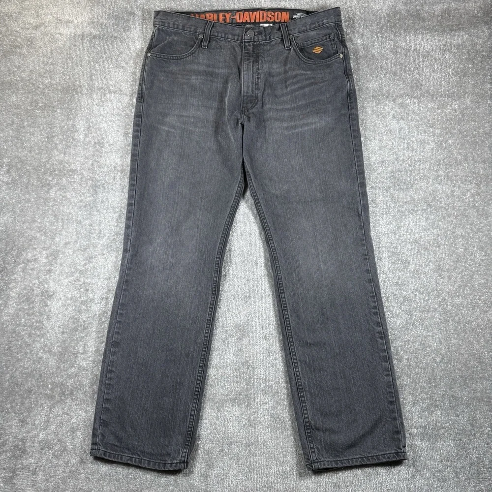 Harley Davidson Jeans Men's 36x32 Black Faded Straight Leg Biker Motorcycle